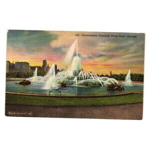 Buckingham Fountain Grant Park Chicago Vintage Postcard Clarence Memorial Scenic